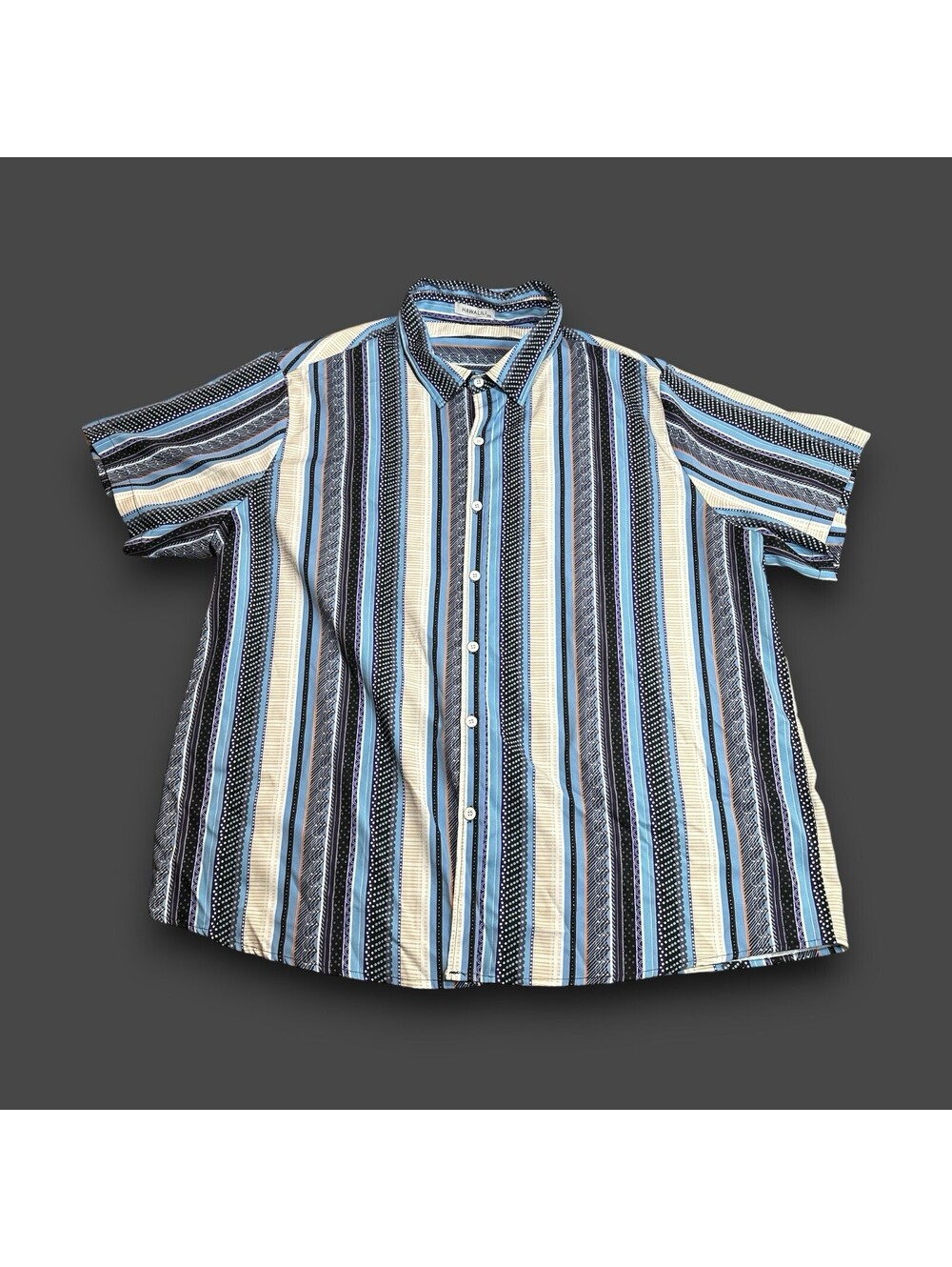 HAWALILI Mens 3XL Hawaiian Stripe Shirt Black White Blue Cotton Button Up
